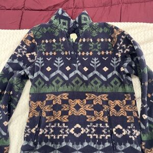 Womens Patterned Pullover Fleece - Green and Blue